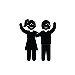 Pictogram Illustration Of A Cheerful Boy And Girl With Arms Raised