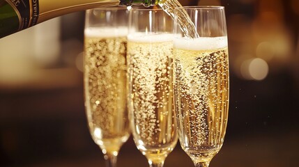 High speed capture of champagne being poured into crystal flute golden bubbles sparkling under soft ambient lighting elegant fine dining atmosphere