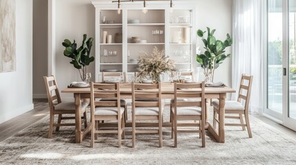 Timeless Canadian oak table set with ladder-back chairs in a bright, airy dining space