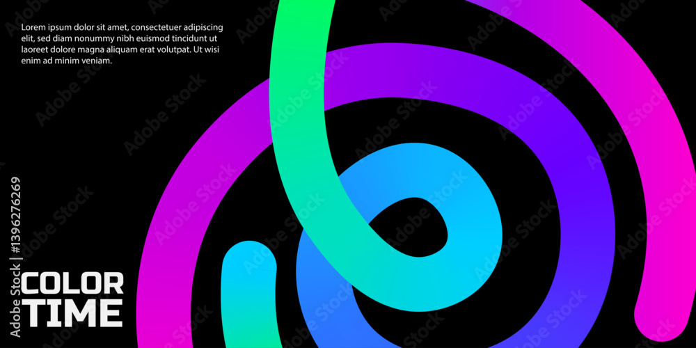 Poster lines with color gradient on a black background. abstract pattern of 3d wavy shapes. vector graphic 