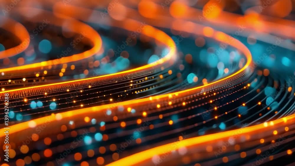 Poster vibrant abstract energy glowing orange and blue lines create dynamic movement and rhythm in mesmeriz