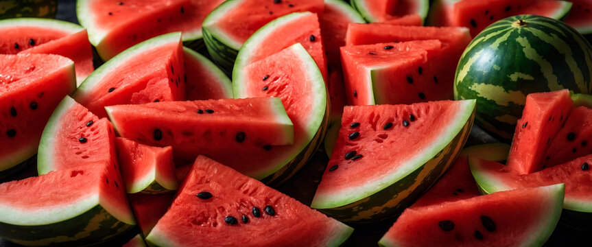 Fresh watermelon slices arranged on a table ready for summer enjoyment Generative AI