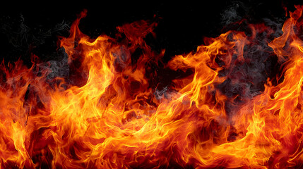 Fiery Flames Against Black Background