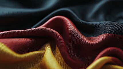Abstract German Flag Draped Fabric Texture Background Rich Deep Black Red Gold Colors Elegant Luxurious Textile Design Pattern Detailed Closeup View  