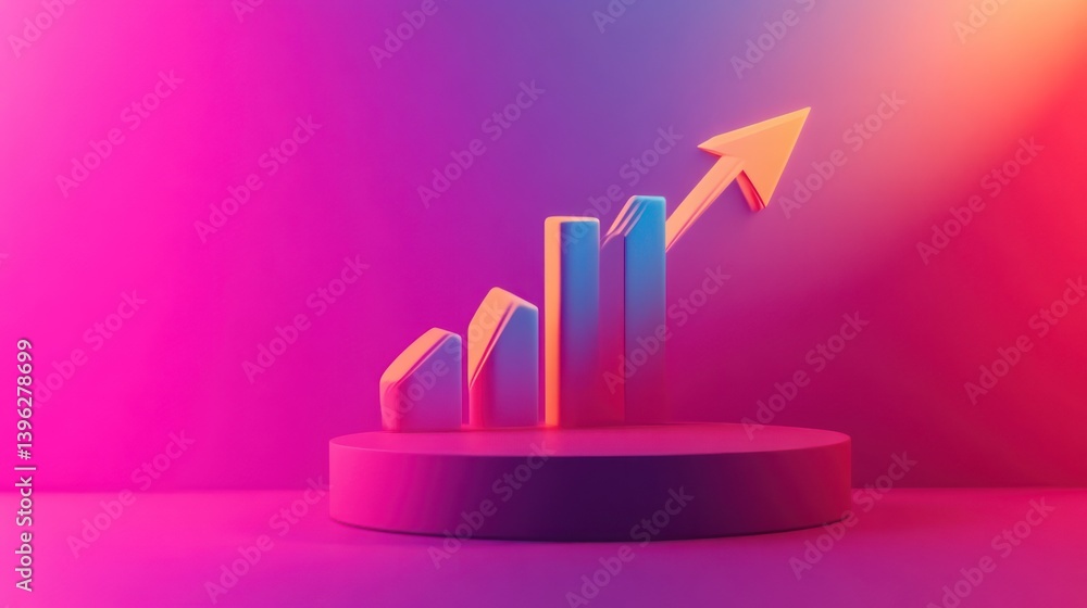 Poster growth chart with upward arrow symbolizing success and progress in business and finance