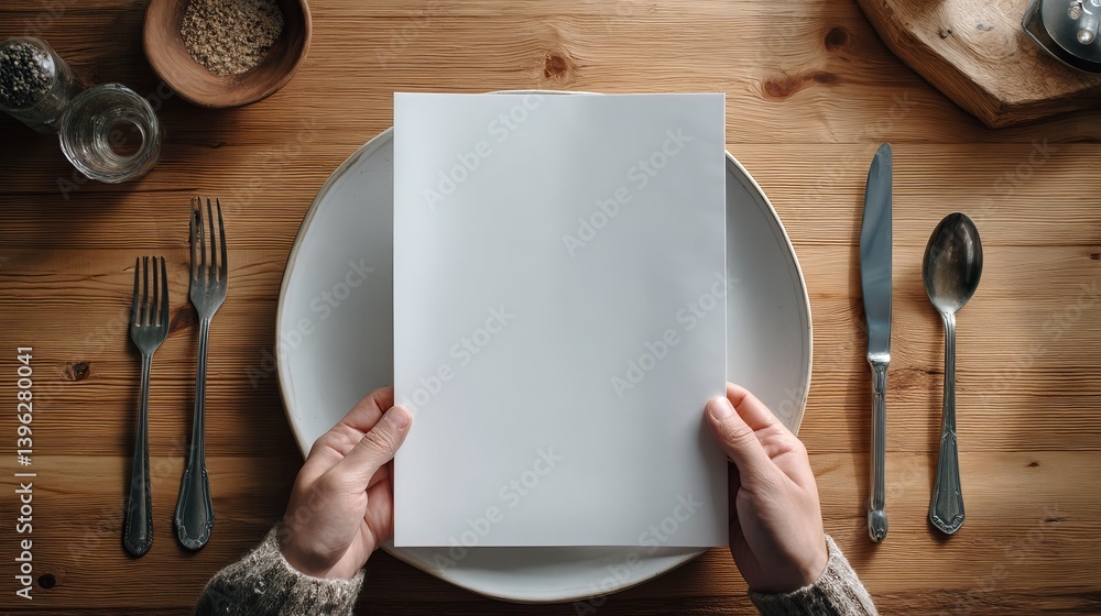 Poster elegant rustic table setting mockup blank menu card wooden background flatlay minimalist design rest