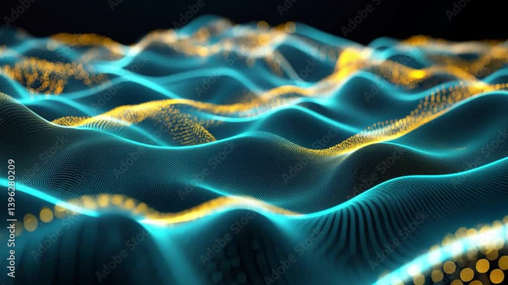 Poster mesmerizing abstract waves flowing blue and golden lights create depth and movement in digital lands