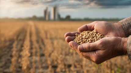 Soybean Harvest Golden Hour Farmer Hands Agriculture Field Rural Nature Yellow Beans Agriculture Farming Soybeans Crop Planting Season Agricultural   