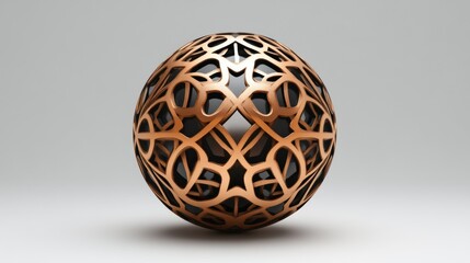 Intricate CopperColored Spherical Sculpture with Geometric Patterns and Openwork Design for Ar