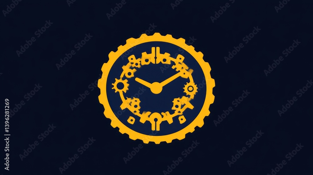Poster mechanical clock design with gears and cogs on dark background ideal for technology time man