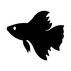 betta fish black silhouette of a moorish idol fish aquatic animal ocean life- simple black silhouette of a betta fish tropical sea life animal icon,