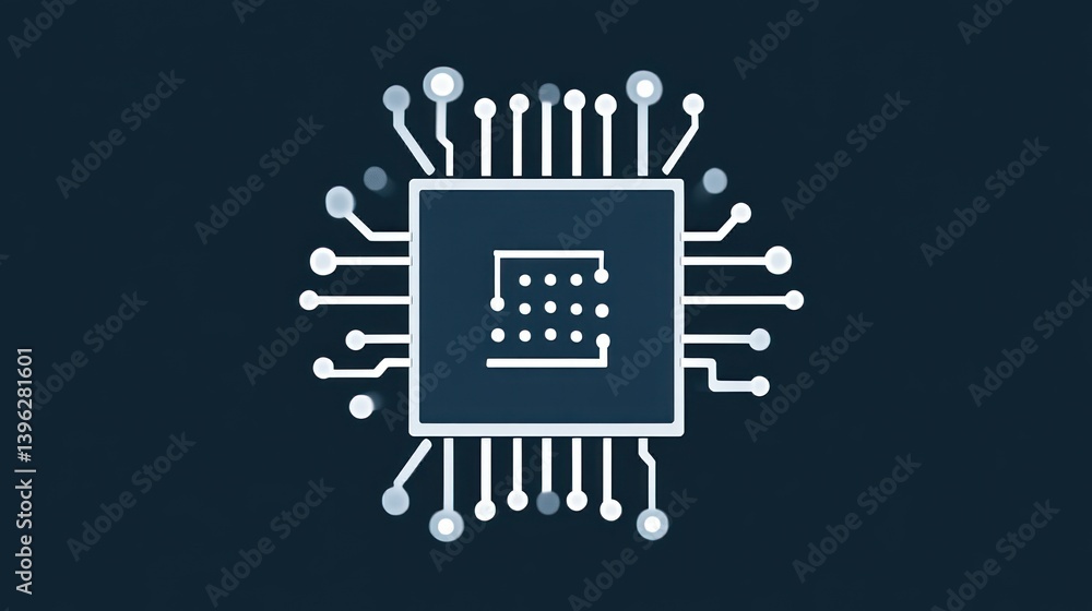 Poster microchip design with circuit connections technology and electronics symbol