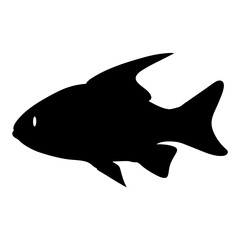 otocinclus fish black silhouette of a moorish idol fish aquatic animal ocean life- simple black silhouette of a otocinclus fish tropical sea life animal icon,