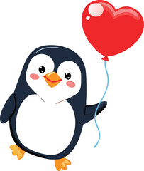 Cute Cartoon Penguin Collection – Vector Set with Ice Cream, Heart Balloon, Speech Bubble, Sign, and Arctic Scene.