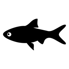 rasbora fish black silhouette of a moorish idol fish aquatic animal ocean life- simple black silhouette of a rasbora fish tropical sea life animal icon,