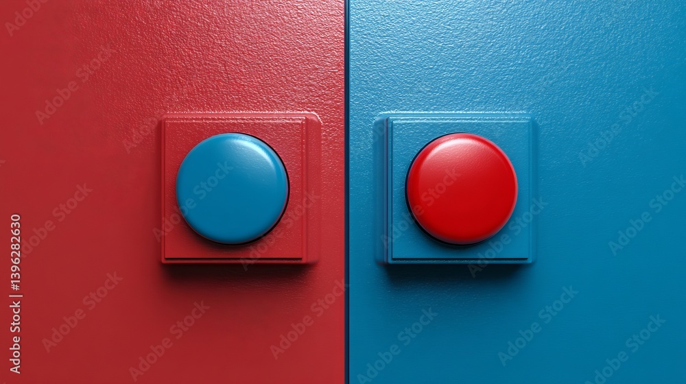 Poster abstract red blue buttons minimalist design background modern graphic digital art simple clean inter