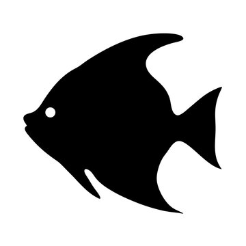 recommend clip art: silver dollar fish black silhouette of a moorish idol fish aquatic animal ocean life- simple black silhouette of a silver dollar fish tropical sea life animal icon,
