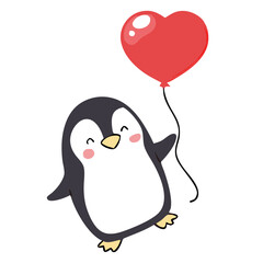 Cute Cartoon Penguin Collection – Vector Set with Ice Cream, Heart Balloon, Speech Bubble, Sign, and Arctic Scene.