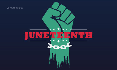 Juneteenth Freedom Day Solidarity with Raised Fist and Broken Chains