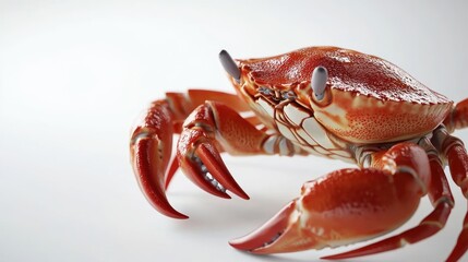Red crab poses, studio shot, white background, food