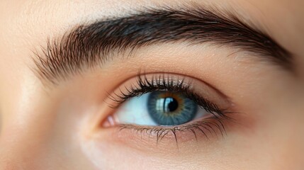 Obraz premium Closeup Detailed Shot of a Woman's Beautiful Blue Eye and Perfectly Shaped Dark Eyebrow Natural Makeup Look High Resolution Image Professional Photography Studio Shot Amazing Detail eyes lash girl 