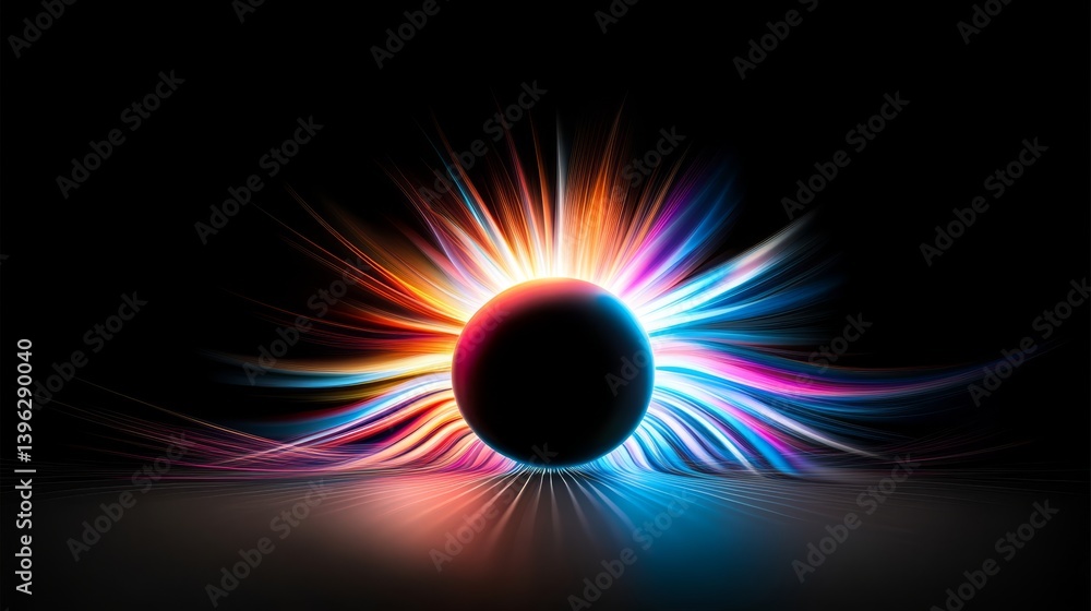Poster colorful beams of light burst from a dark circle, creating a mesmerizing design against a black back