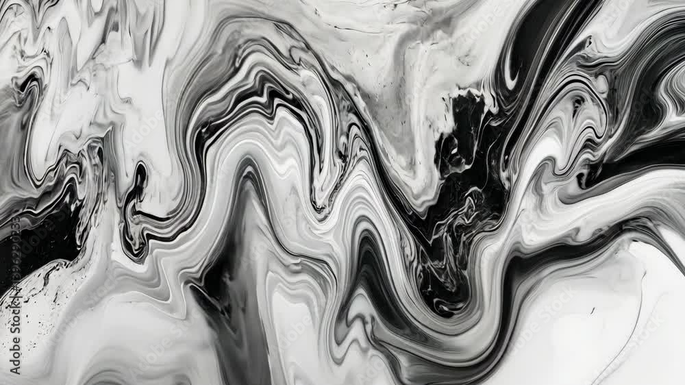 Poster abstract black and white fluid art, swirling textures and patterns, flowing paints create a modern a