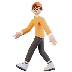 3D Cartoon Character Walking in Casual Attire