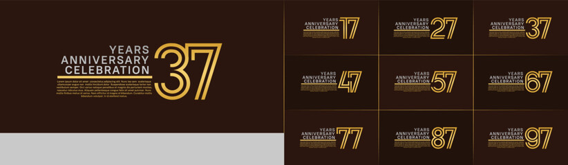 Anniversary logo set with double line number style. gold and silver color can be use for special moment