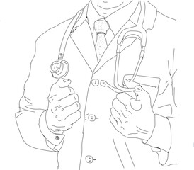 vector pencil doodle doctor carrying stethoscope