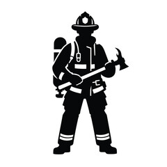 Firefighter in Action Silhouette – Heroic Fire Rescue Clipart Isolated on White