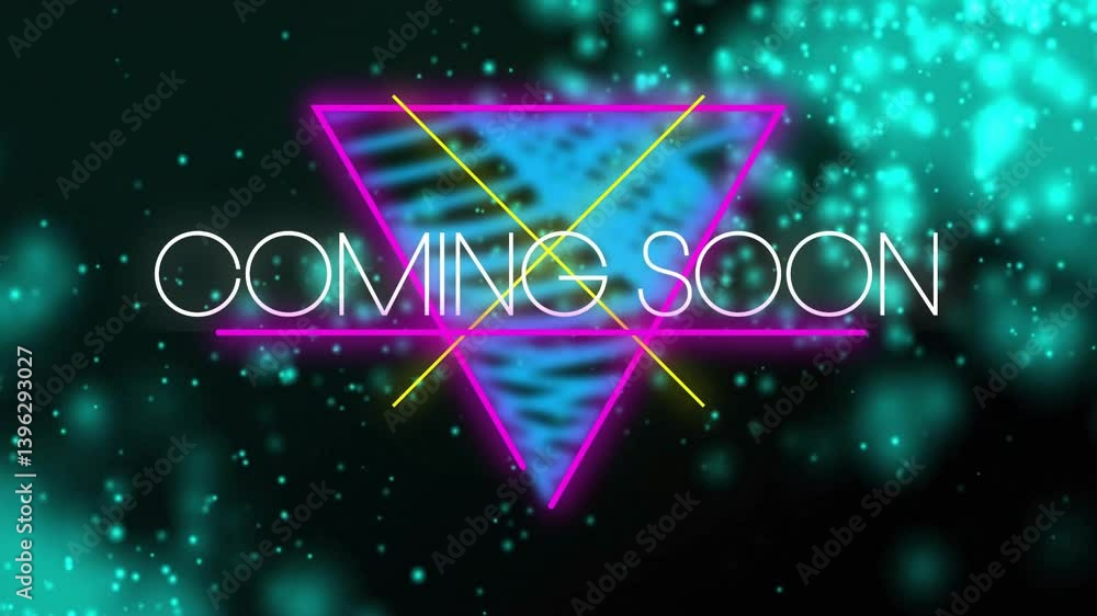 Aufkleber glowing animation of coming soon text with geometric shapes in background