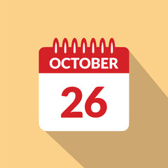 October 26 Calendar icon vector illustration.