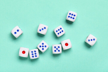 White game dices on turquoise background