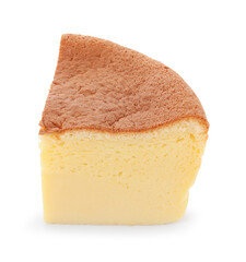 Piece of tasty Japanese Castella sponge cake isolated on white