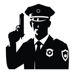 Police Officer Silhouette with Gun – Law Enforcement Clipart Isolated on White