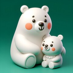 Cute Cartoon Polar Bears, Mother and Baby, Sitting Together