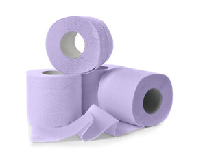 Violet toilet paper rolls isolated on white