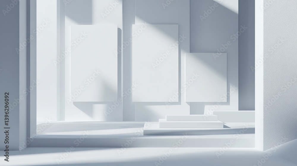Poster modern minimalist white geometric display platform background scene product presentation mockup desi