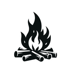 Campfire Silhouette Illustration – Bonfire Clipart Isolated on White Background