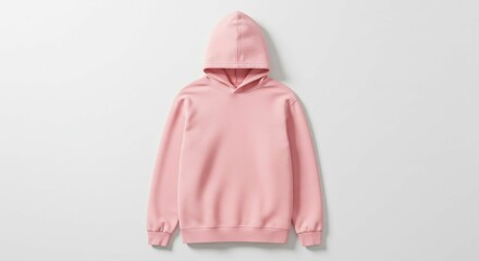 A simple, solid-colored pink hooded sweatshirt is neatly displayed against a plain white background, evoking a sense of casual comfort and style.