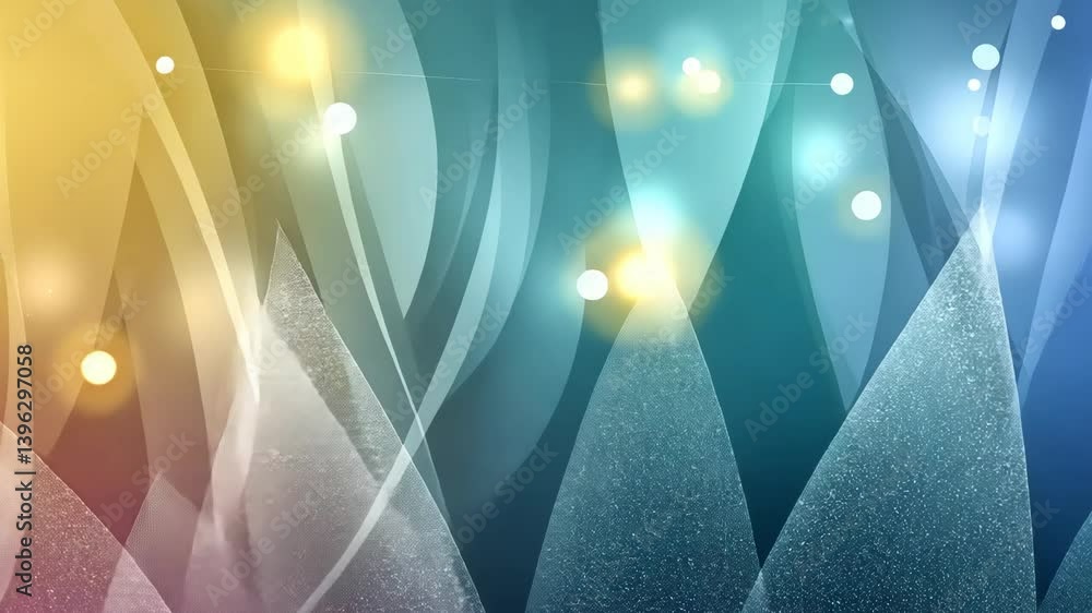 Poster abstract digital art featuring triangular shapes and glowing light orbs against a blue gradient back