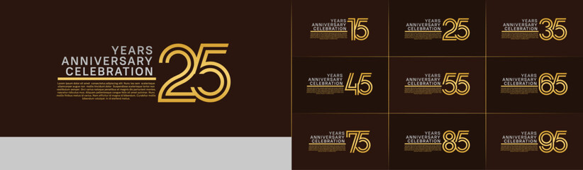 Anniversary logo set with double line number style. gold and silver color can be use for special moment