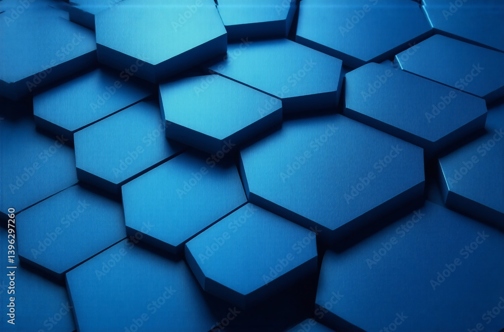 Poster blue hexagonal tiles form an abstract geometric pattern, arranged closely. the interconnected shapes