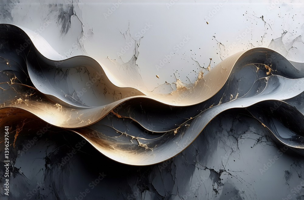 Aufkleber flowing abstract waves of gray, white, and gold create a dynamic, elegant composition with marble-li