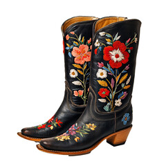 Folk boots with spring flower embroidery, May Day illustration, Transparent Image