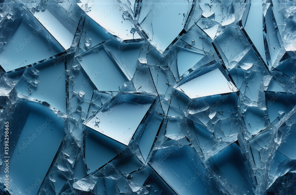 Poster fractured blue and white shards form an abstract, icy texture. sharp, angular pieces suggest coldnes