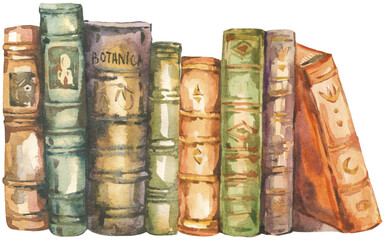Old books isolated watercolor transparent PNG illustration