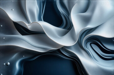 Naklejka premium Abstract flowing form in white and blue hues, resembling draped fabric or liquid motion. Smooth texture with gentle waves and curves creates a serene and elegant design.