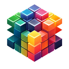 Obraz premium Colorful 3D Geometric Blocks Arrangement with Vibrant Colors and Translucent Effects on a Transparent Background